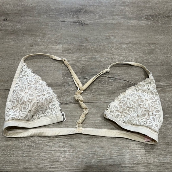 Victoria's Secret Cream White Lace Plunge Front Clasp Halter Bra Women’s Small - Picture 3 of 6